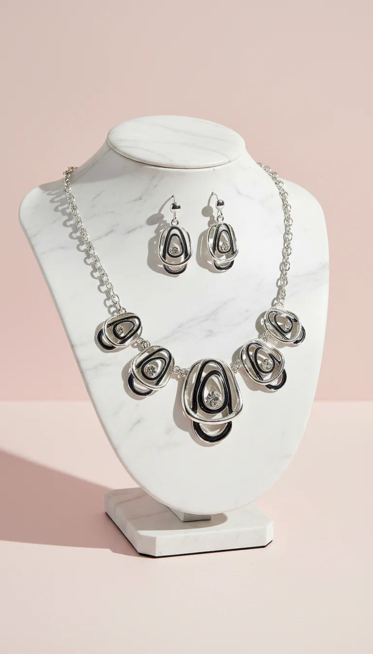 Abstract Layered Crystal Necklace & Earrings Set