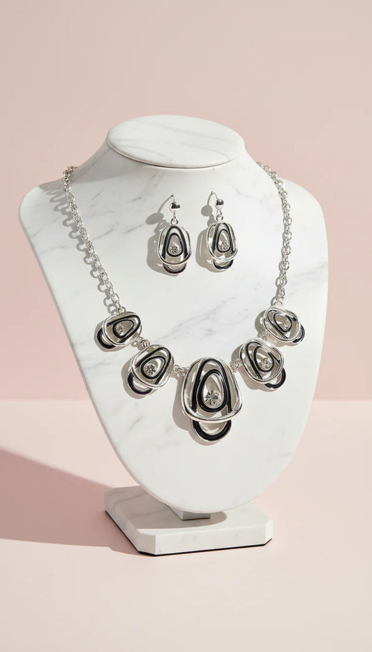 Abstract Layered Crystal Necklace & Earrings Set