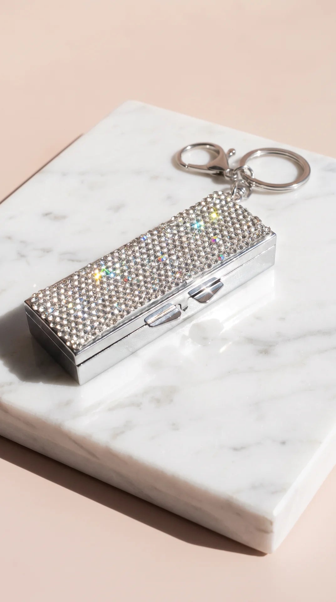 Crystal Keyring Vitamin & Pill Box With Mirror