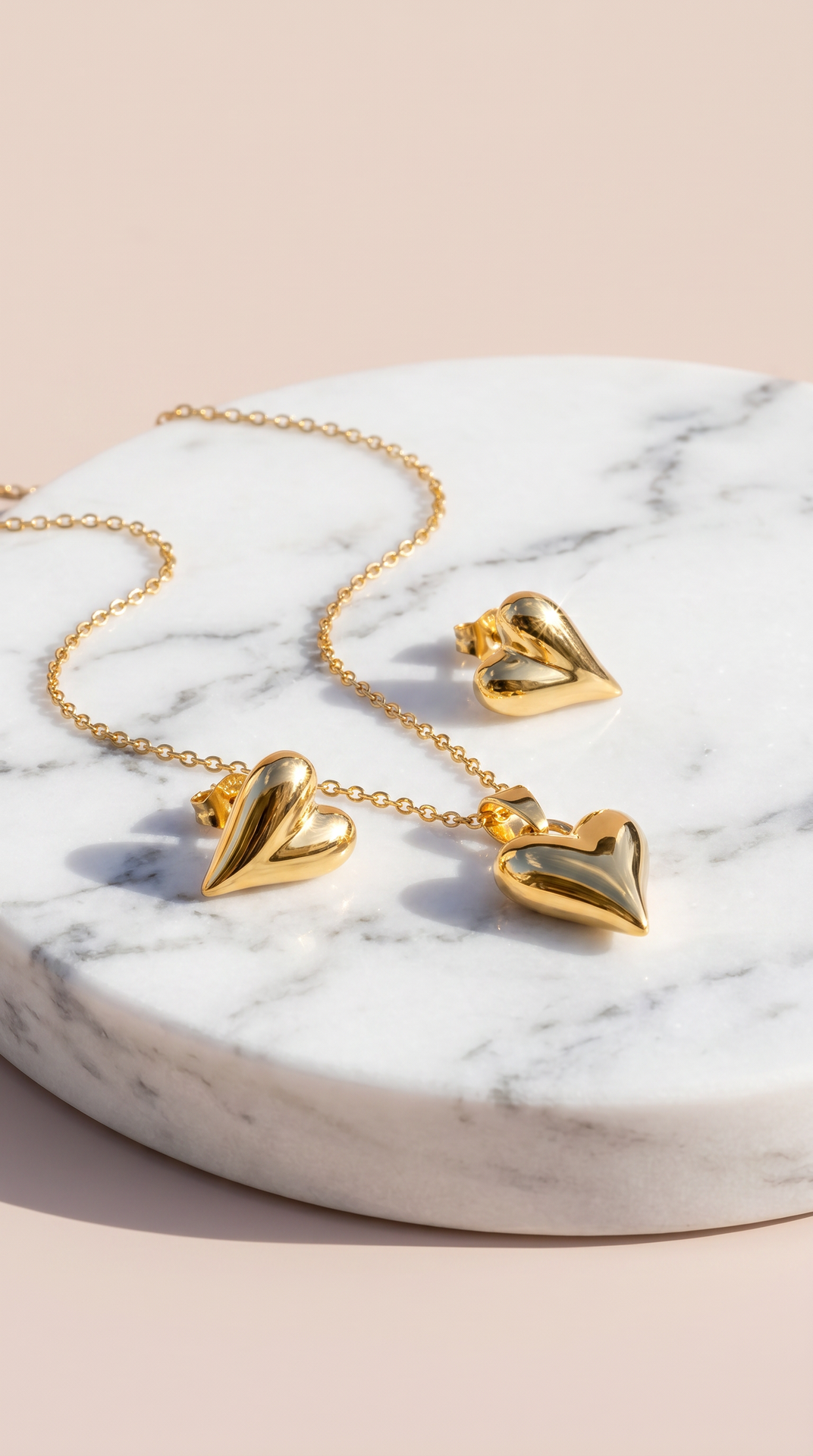 Gold Plated Heart Pendant Necklace & Earring Set