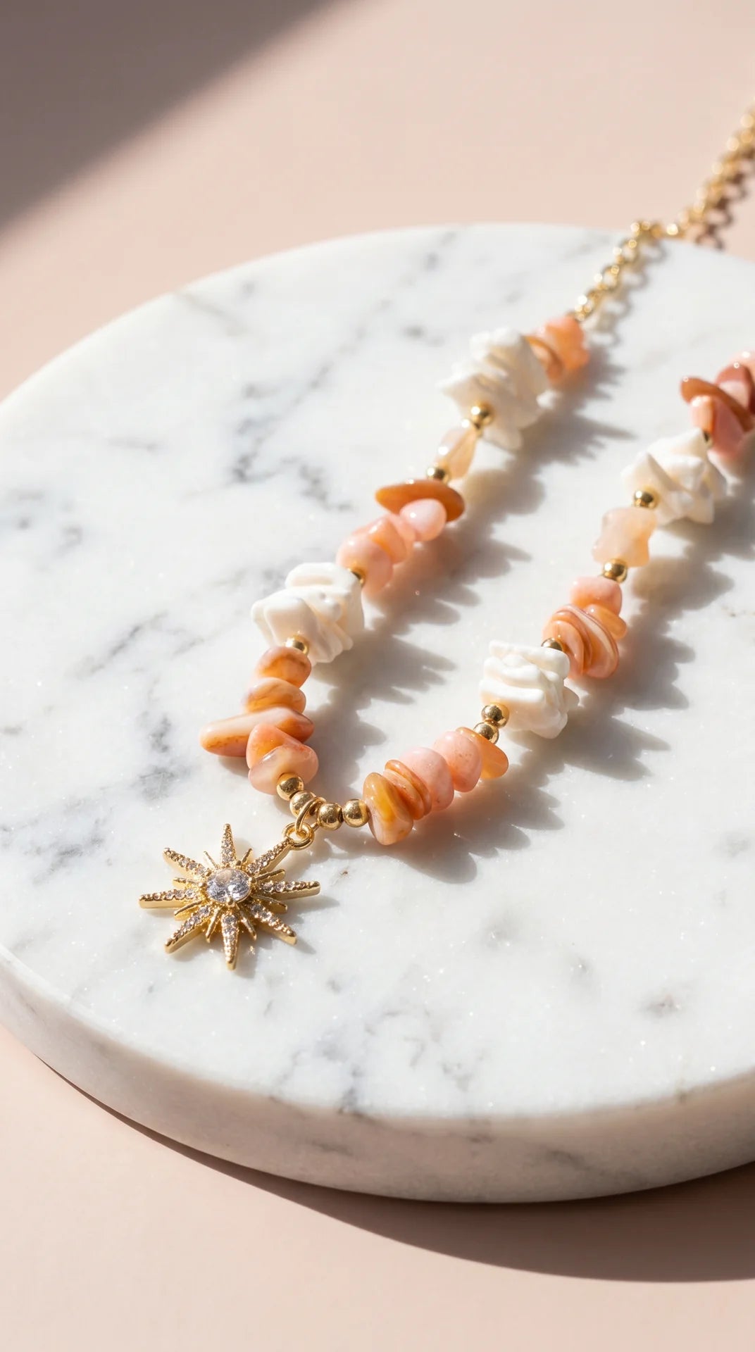 Natural Shell Gold Sun Burst Pendant Necklace