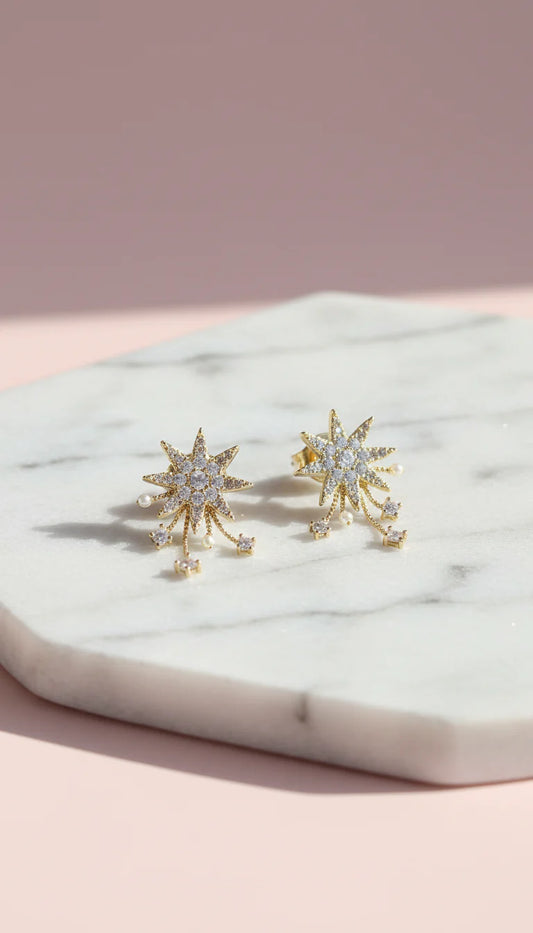 Star Burst Crystal Pavé Stud Earrings
