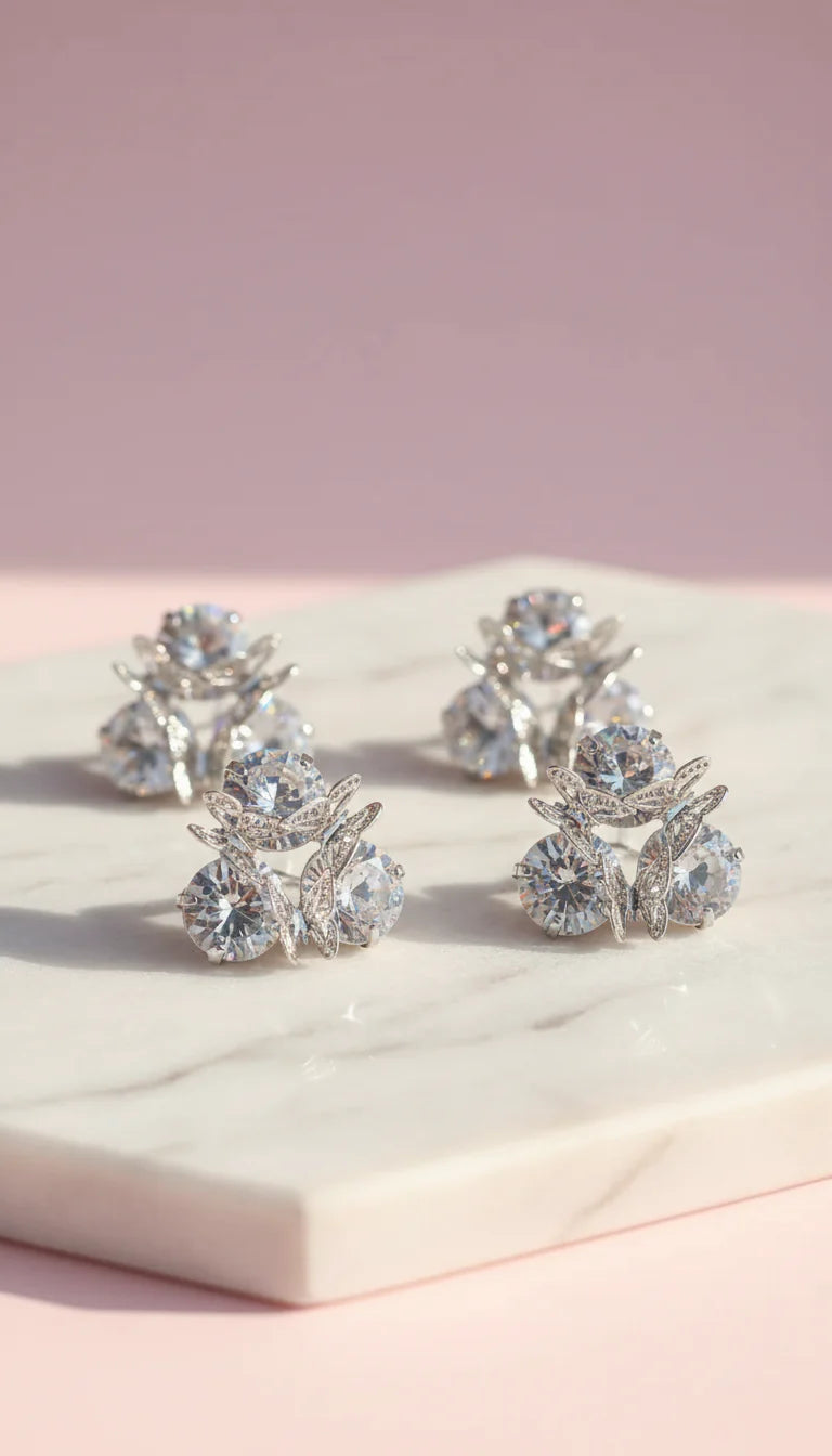 Layered Butterfly Crystal Stud Earrings