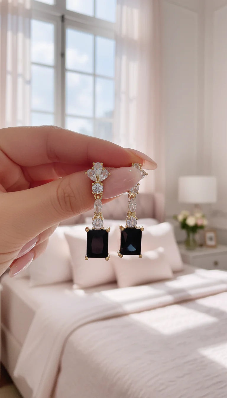 Black Square Crystal Drop & Dangle Earrings