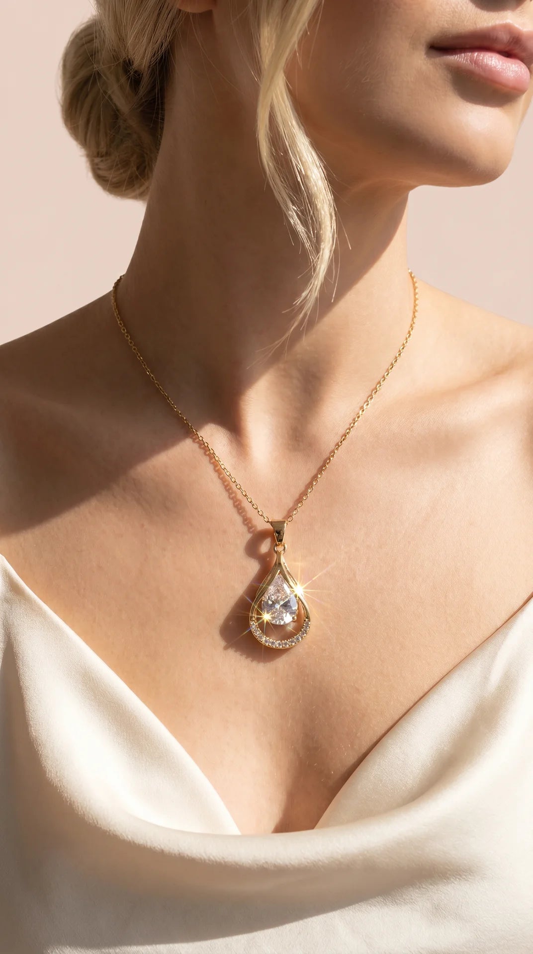 Teardrop Crystal Pendant Necklace