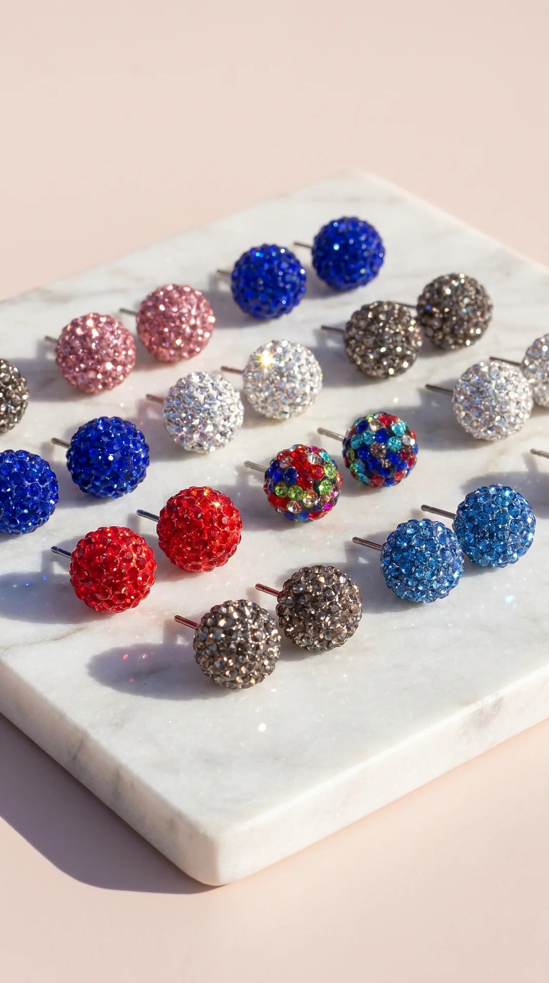 Set Of 12 Round Crystal Stud Earrings