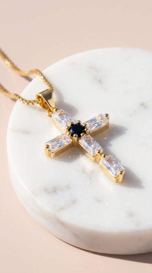 Gold Crystal Cross Symbolic Pendant Necklace