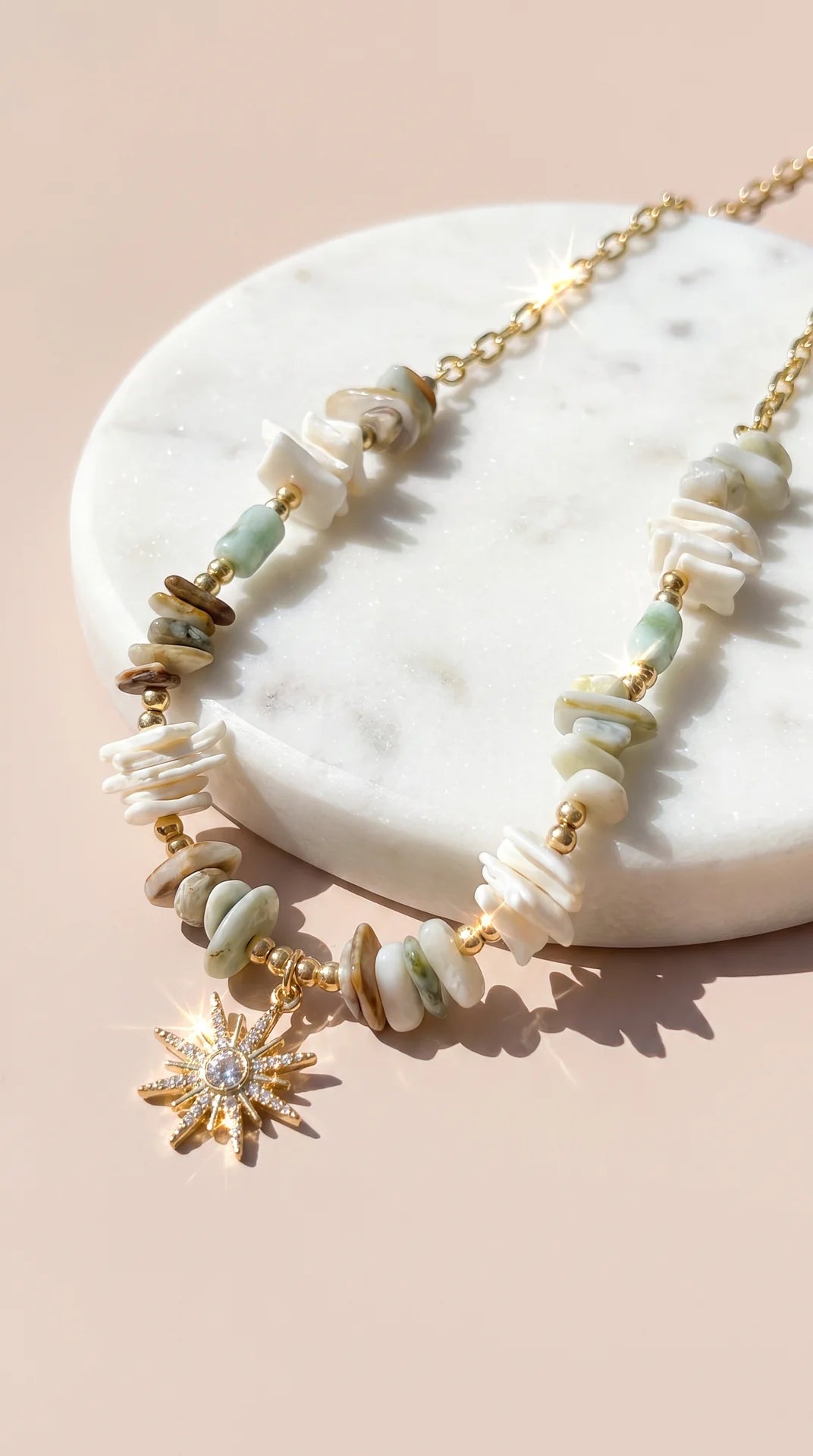 Natural Shell Gold Sun Burst Pendant Necklace