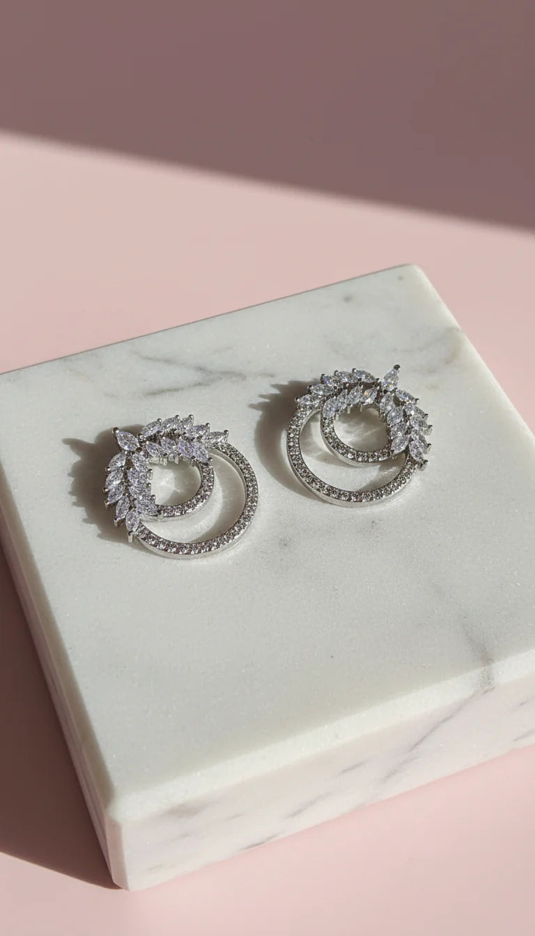 Layered Circular Crystal Stud Earrings