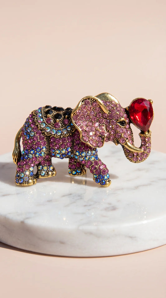 Crystal Multicolor Elephant Statement Brooch Pin
