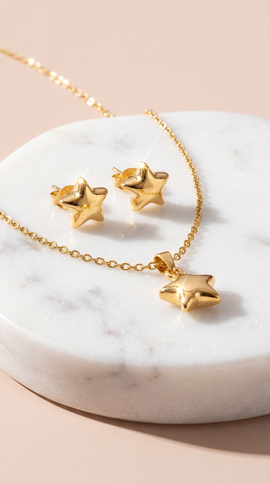 Star Gold Plated Pendant Necklace & Earring Set