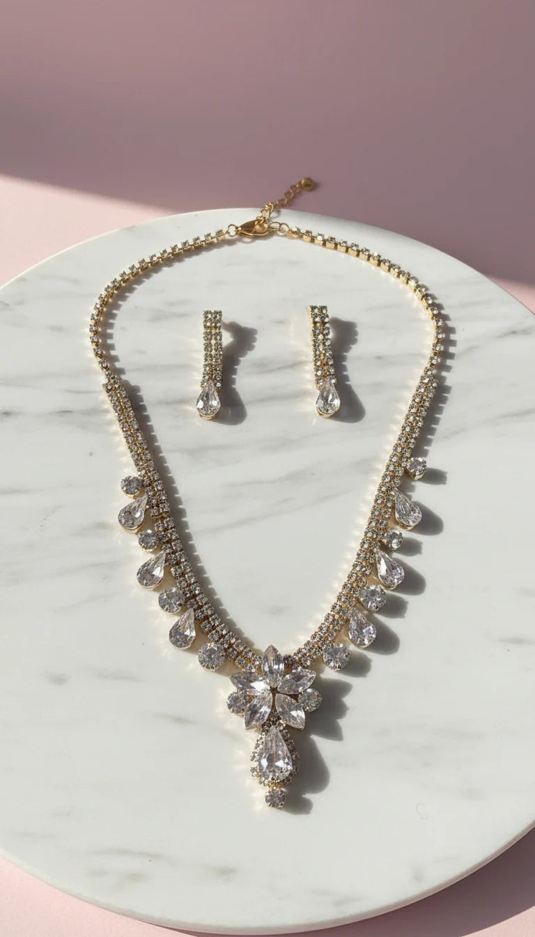 Starburst Cluster Statement Crystal Necklace & Earrings Set