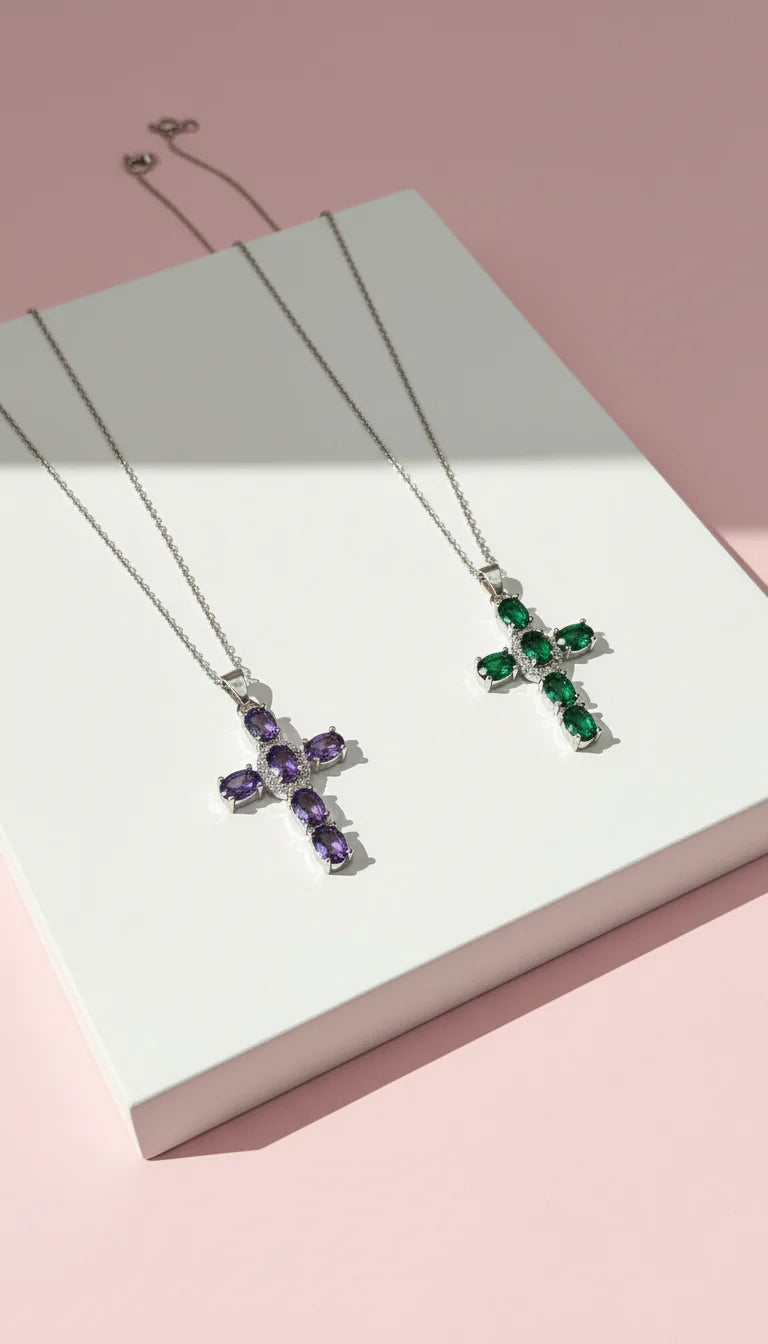 Waterproof Crystal Cross Stainless Steel Necklace Pendant