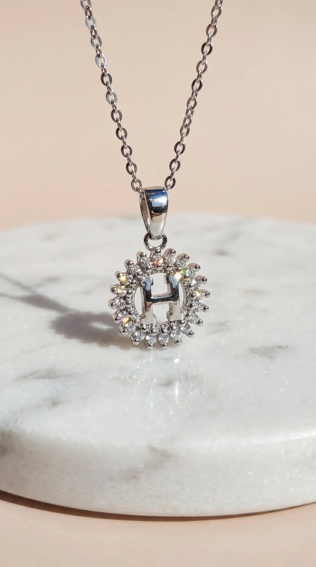 H Logo Round Crystal Pendant Necklace