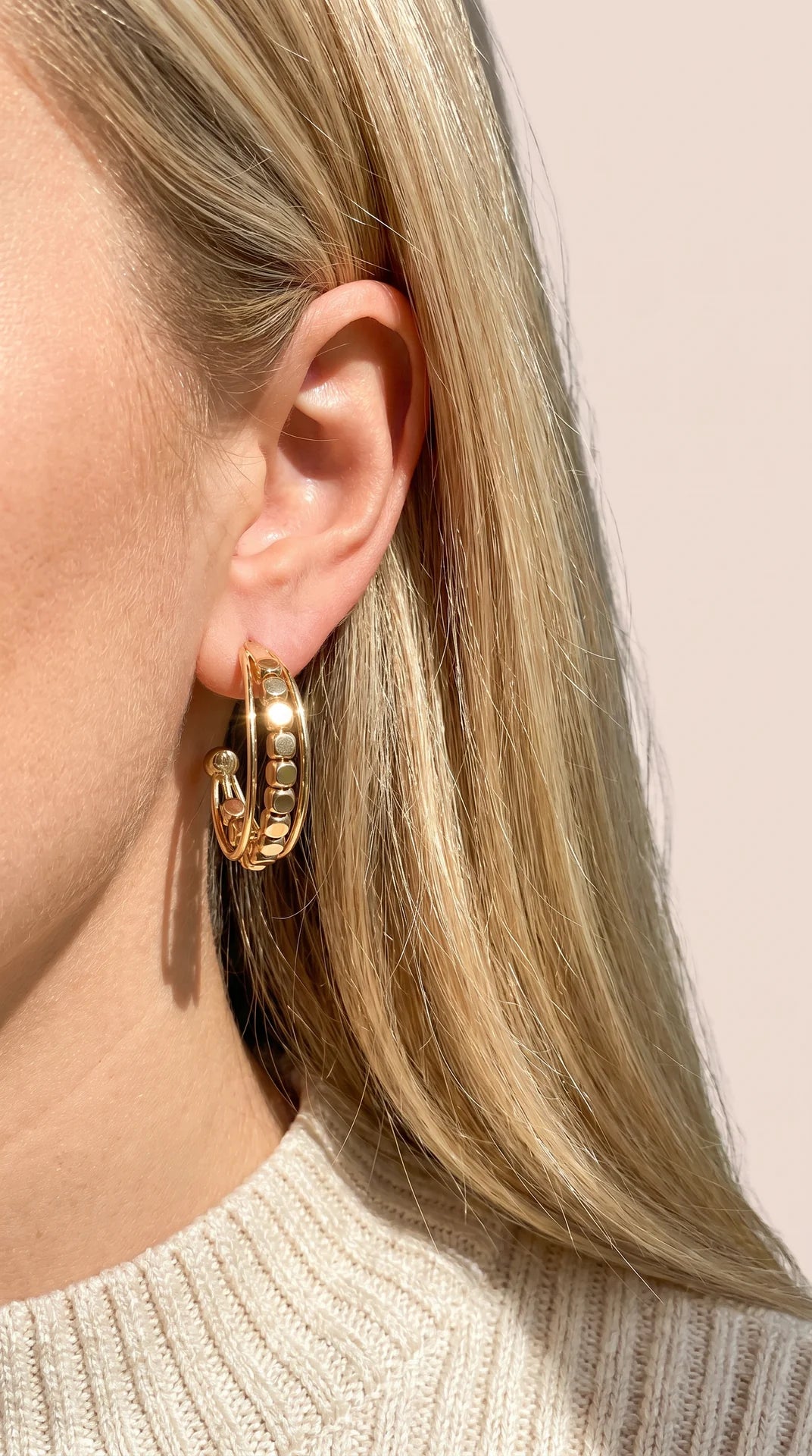 Metallic Beaded Cube Huggie Hoop Earrings