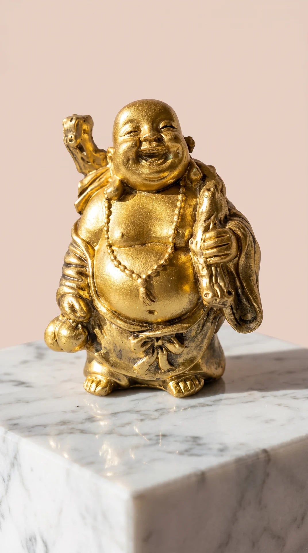 Gold Standing Buddha With Wealth Sack Figurine