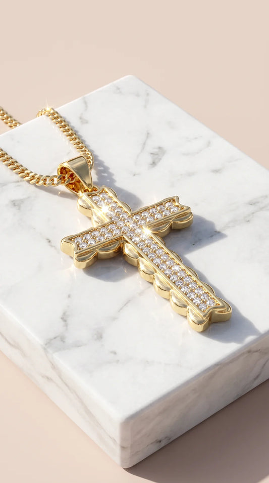 Crystal Cross Gold Plated Symbolic Necklace Pendant
