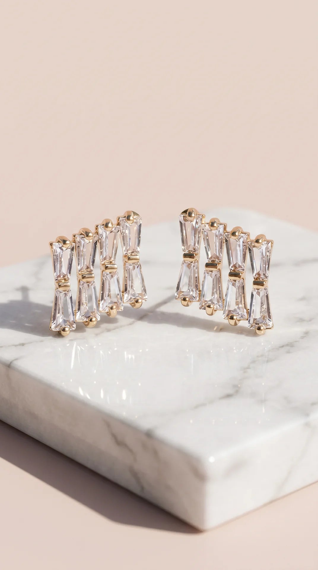 Baguette Cut Gold Plated Crystal Stud Earrings