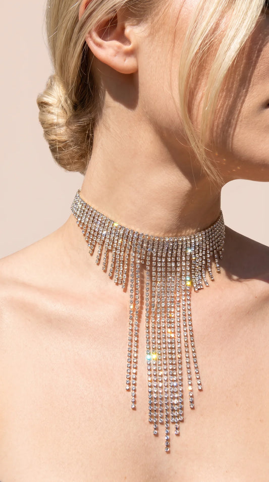 Statement Tassel Crystal Choker Necklace