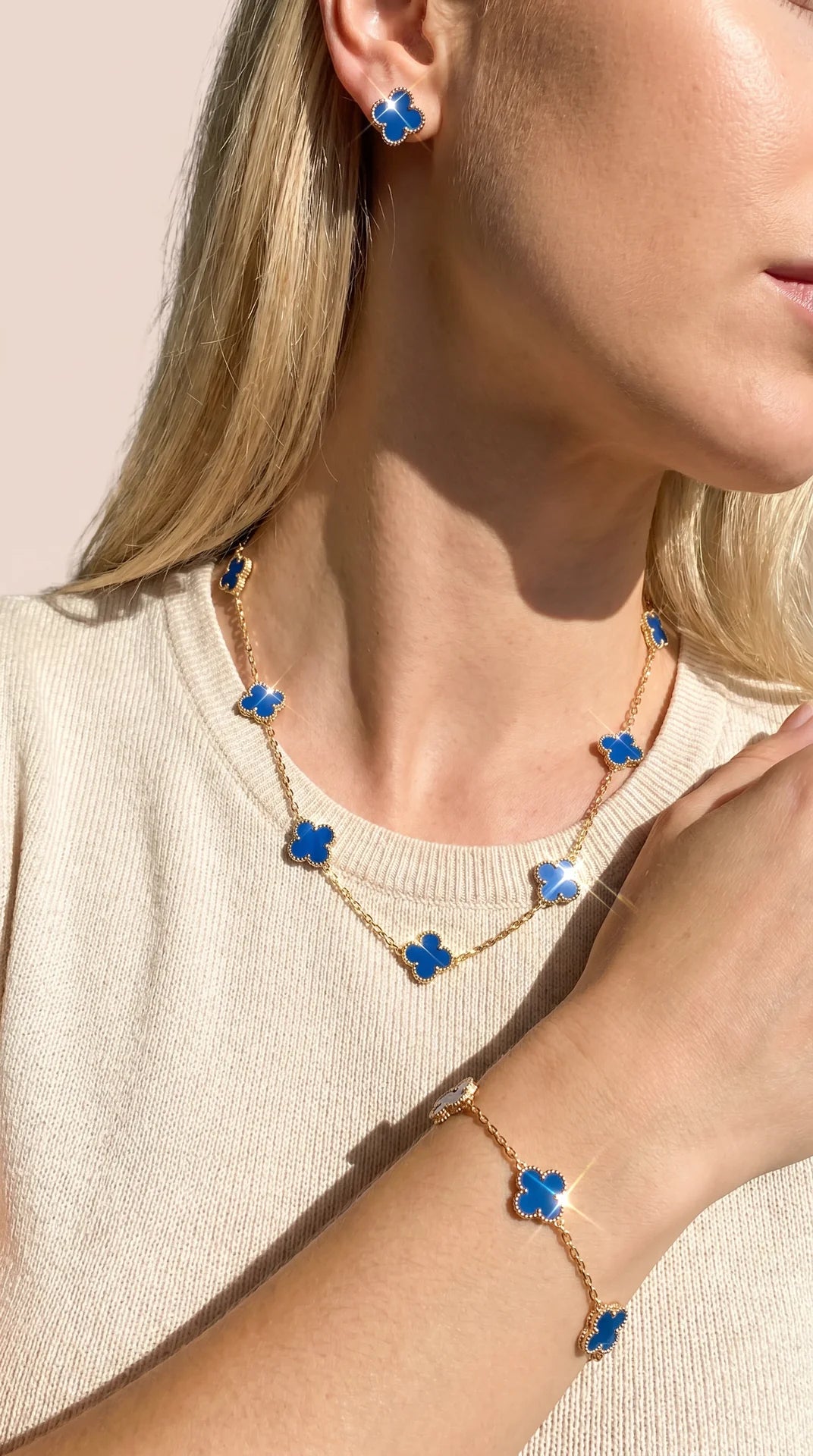 Clover Necklace, Bracelet & Earrings Stainless Steel Set