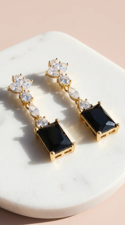 Black Square Crystal Drop & Dangle Earrings