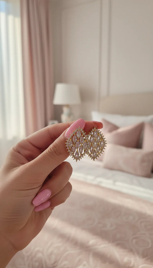 Curved Oval Crystal Stud Earrings