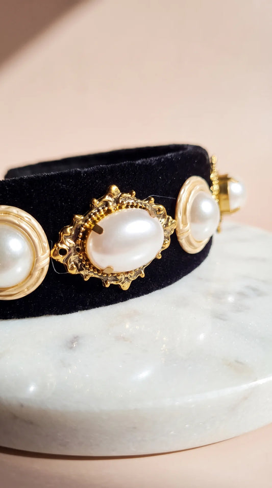 Women’s Black Velvet Pearl Statement Headband & Hair Band