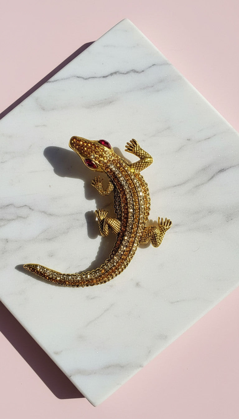 Crocodile Alligator Crystal Statement Brooch Rhinestone Pin