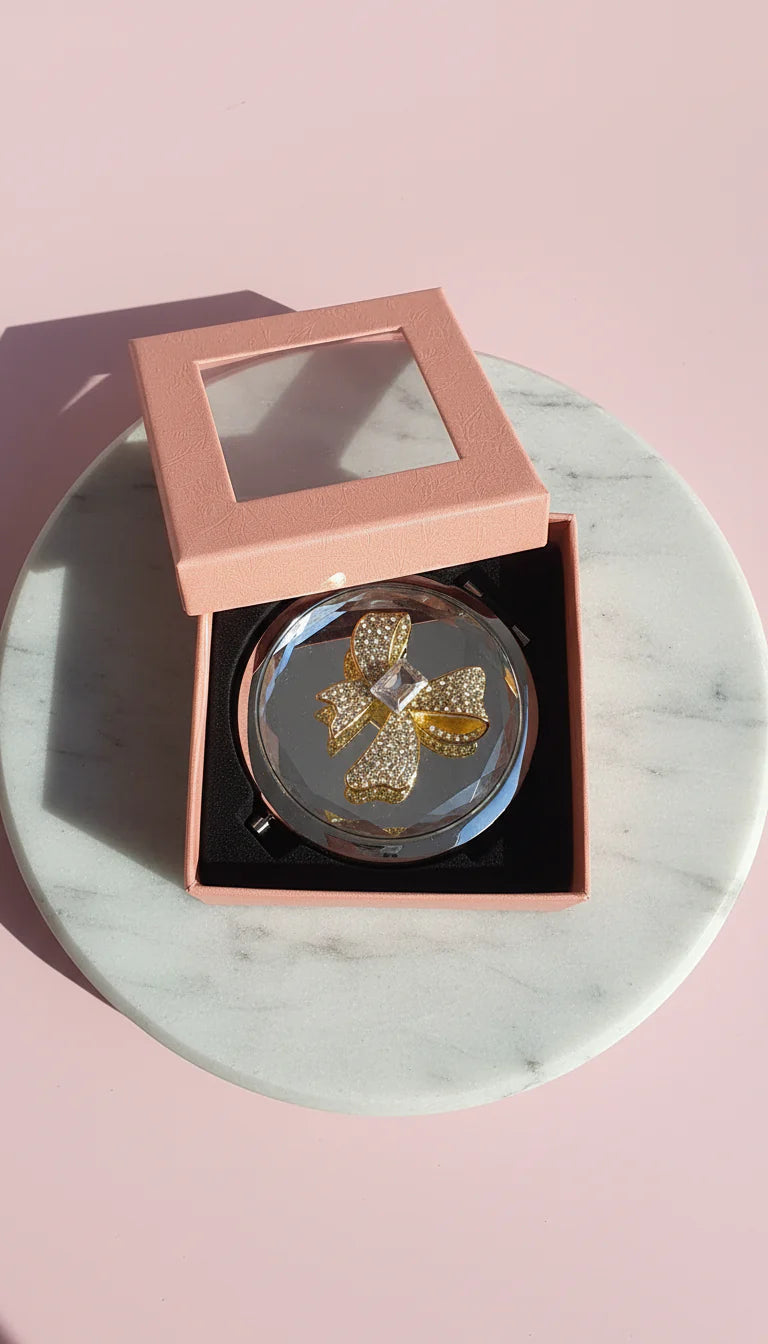Crystal Bow Compact Mirror With Gift Box