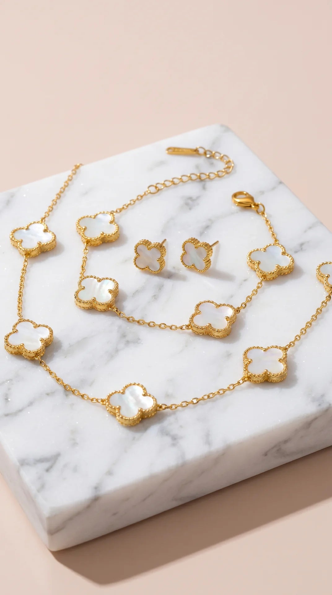 Clover Necklace, Bracelet & Earrings Stainless Steel Set