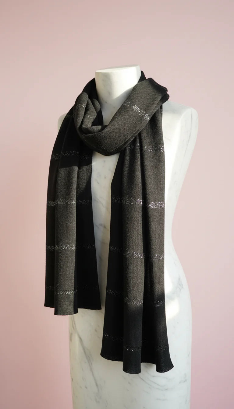 Lightweight Eco-Friendly Striped Glitter Scarf, Soft Breathable Shawl Sustainable Plant Pulp Scarf Pack of 12
