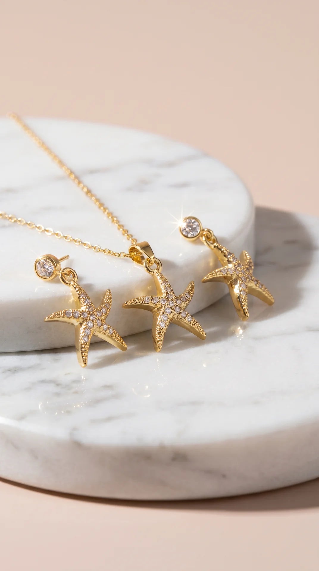 Starfish Gold Plated Pendant Necklace & Earring Set