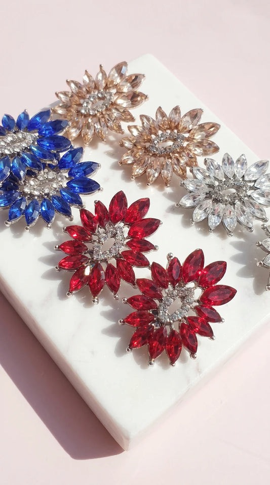 Flower Crystal Statement Stud Earrings