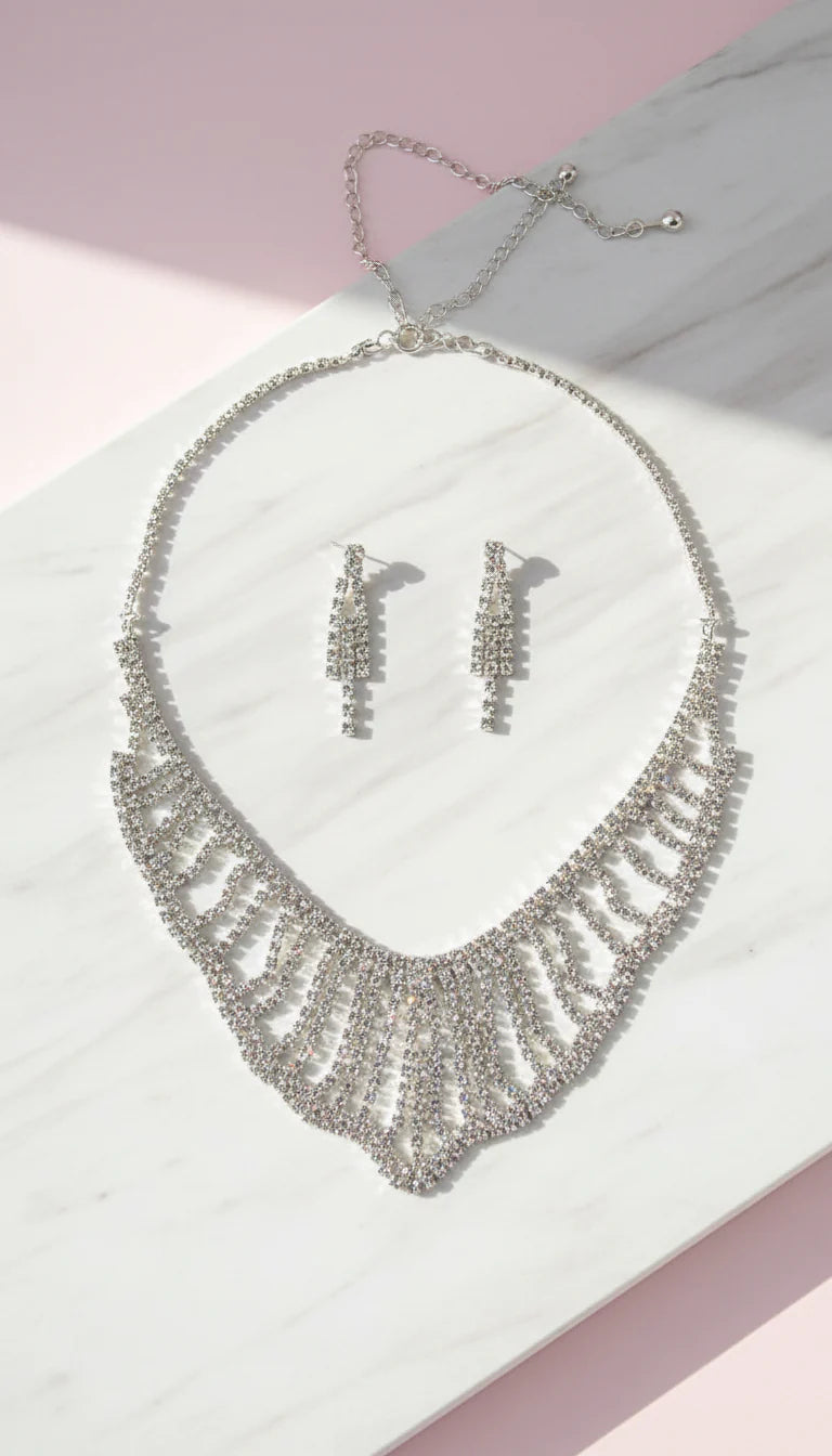 Waterfall Statement Crystal Necklace & Earrings Set
