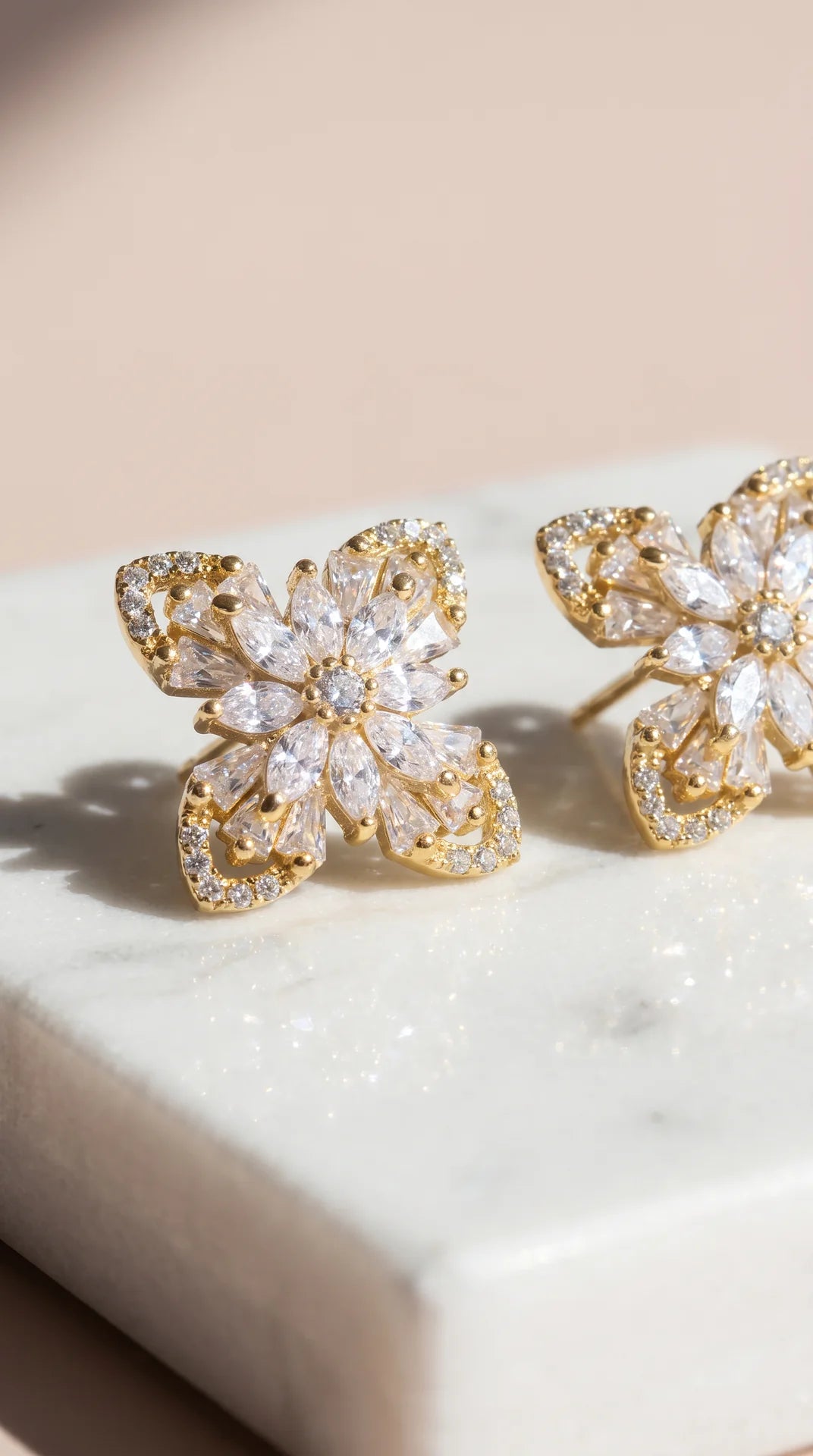 Layered Flower Crystal Stud Earrings