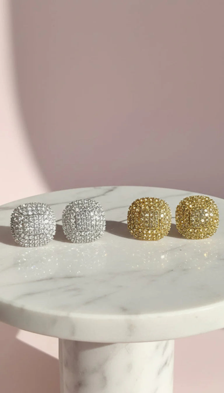 Curved Square Crystal Stud Earrings