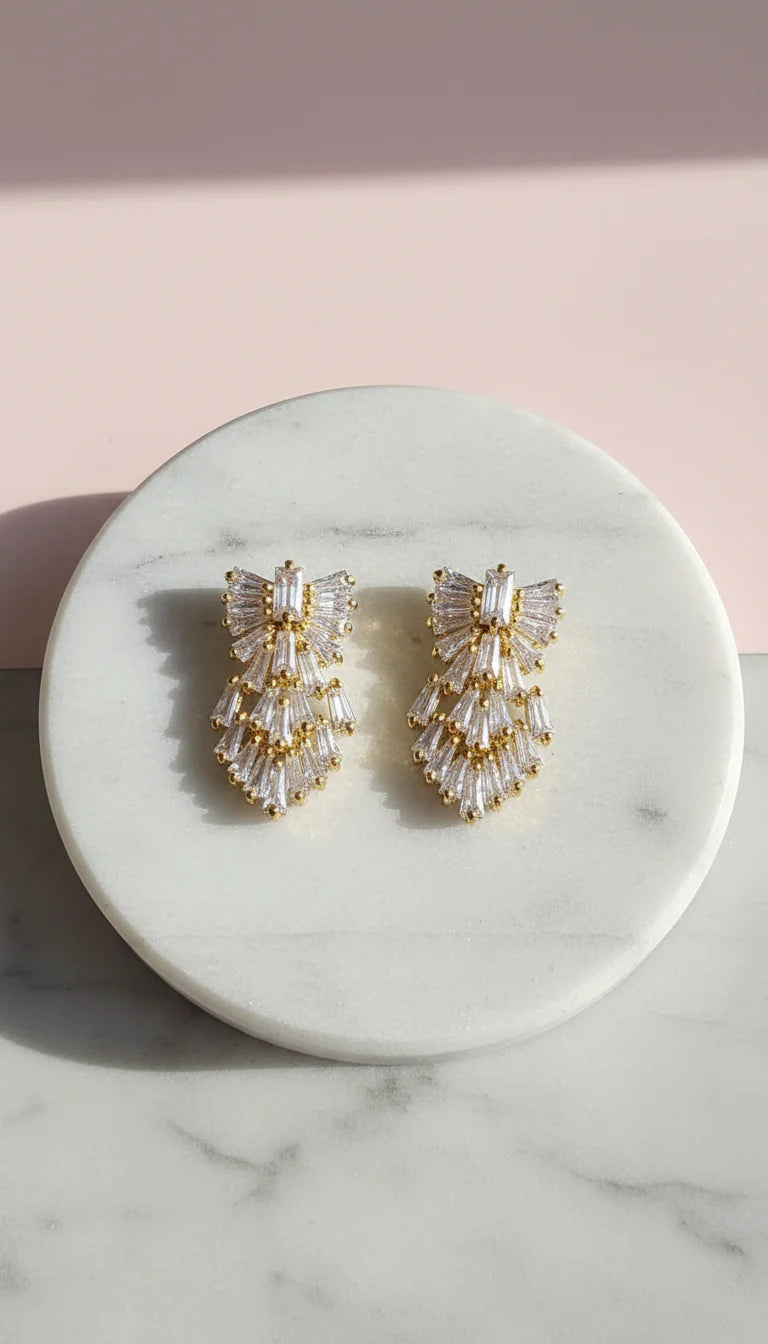 Bow Baguette Cut Crystal Drop & Dangle Earrings
