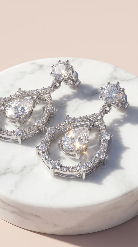 Teardrop Studded Drop & Dangle Crystal Earrings