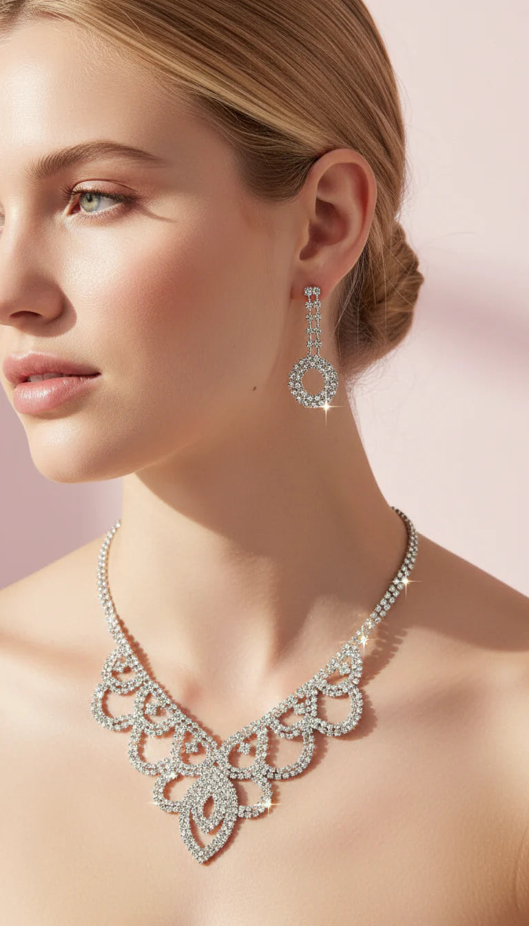 Crystal Layered Statement Necklace & Earrings Set