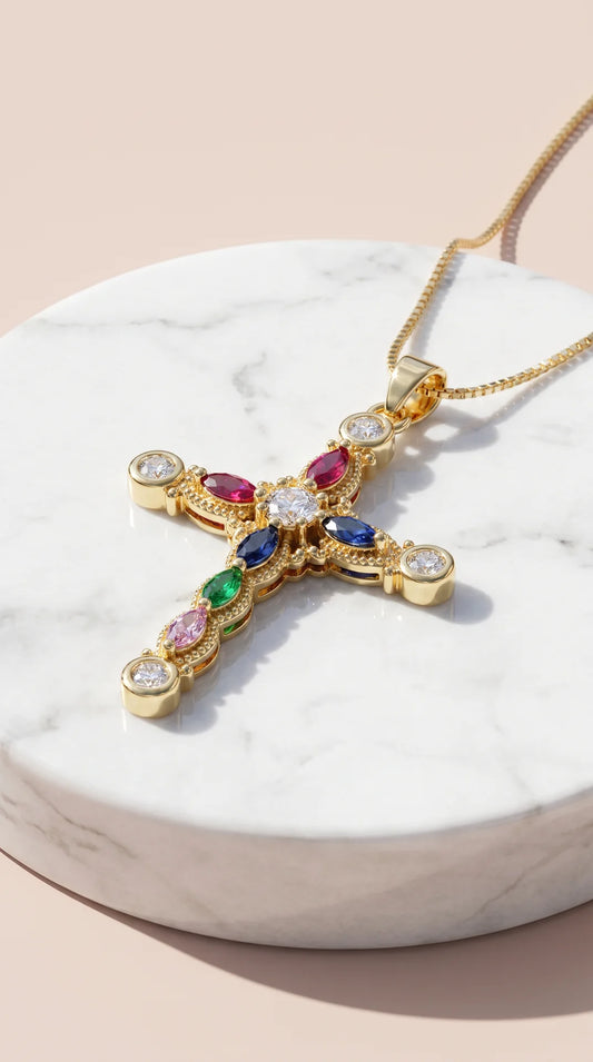 Rainbow Crystal Cross Symbolic Pendant Necklace