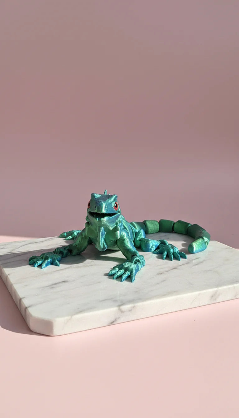 3D Printed Articulated Fantasy Iguana Figurine: Bioplastic