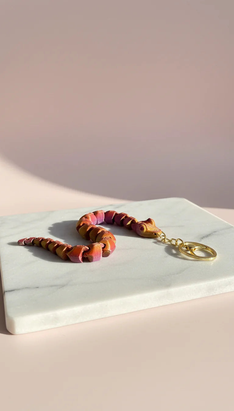 3D Printed Articulated Fantasy Snake : Bioplastic Fidget Key Ring