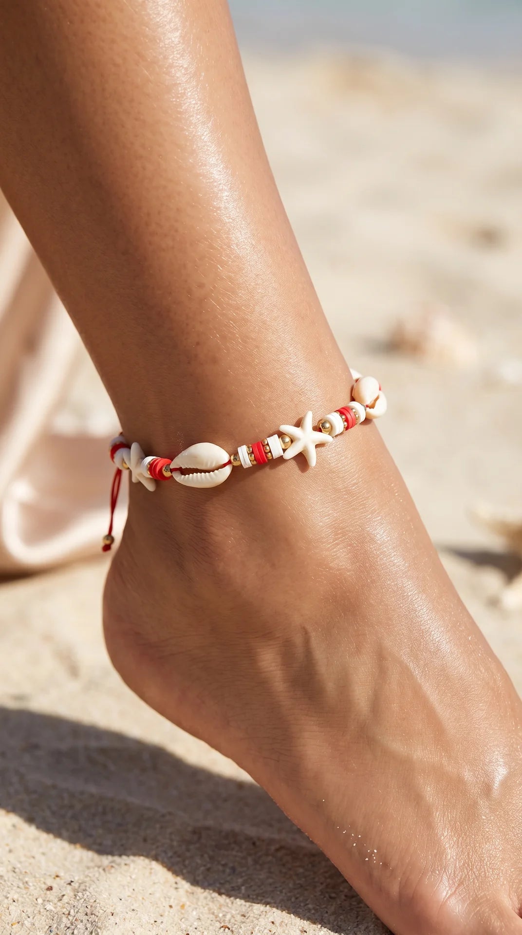 Star & Shell Beaded Pull Tie Anklet