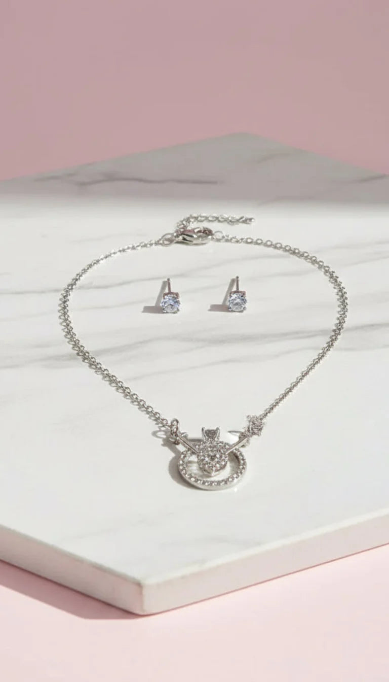 Crystal Heart Pendant Necklace & Earring Set