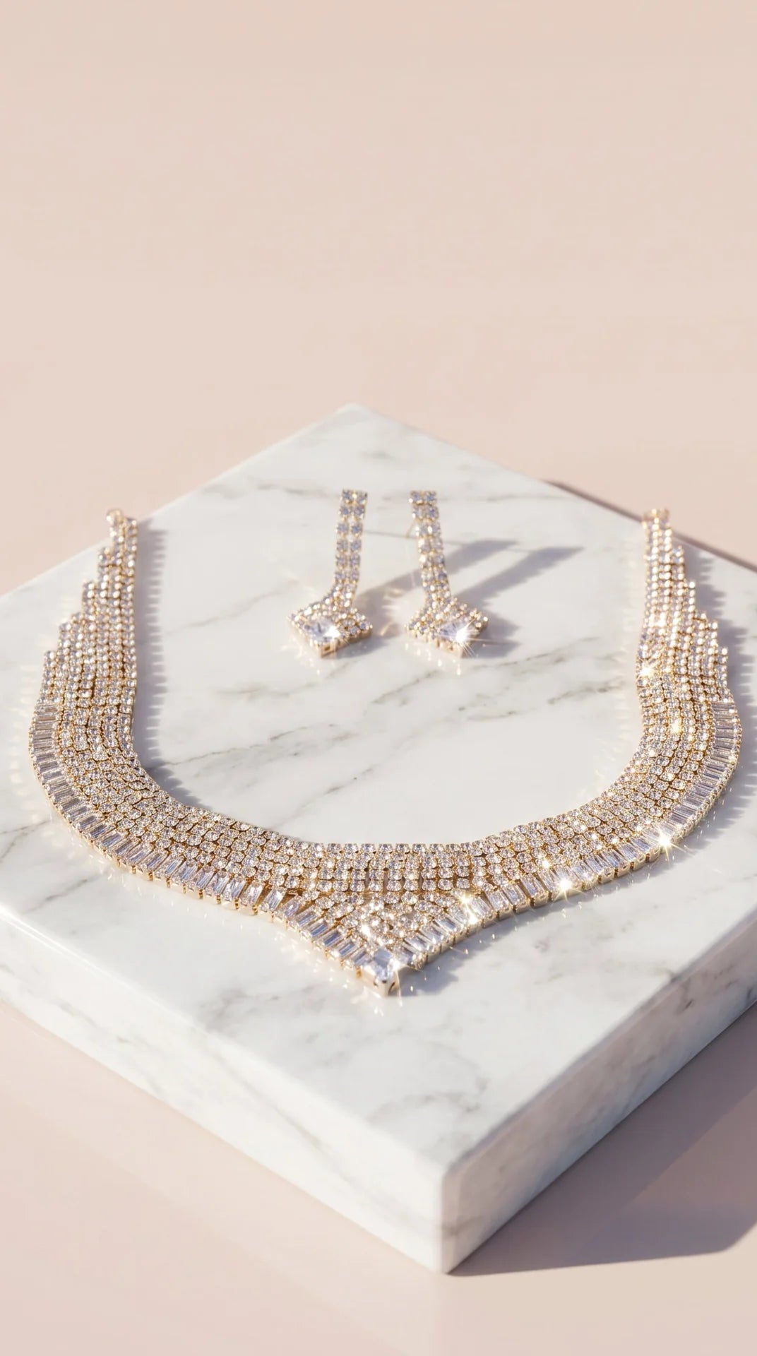 Baguette Cut Statement Crystal Necklace & Earrings set