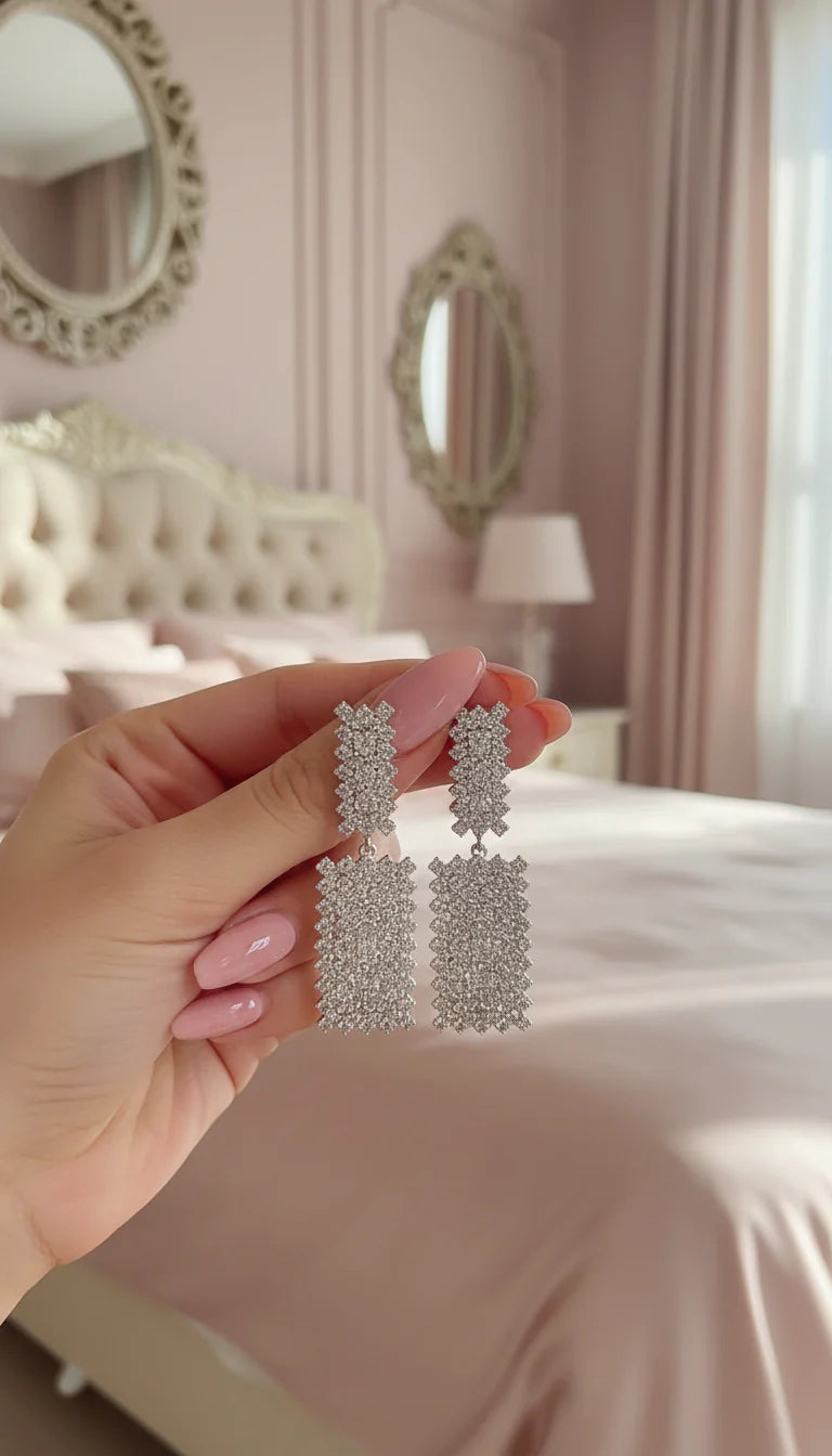 Oblong Layered Drop & Dangle Crystal Earrings