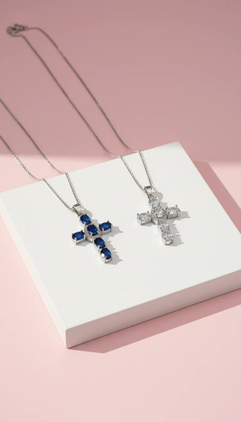 Waterproof Crystal Cross Stainless Steel Necklace Pendant