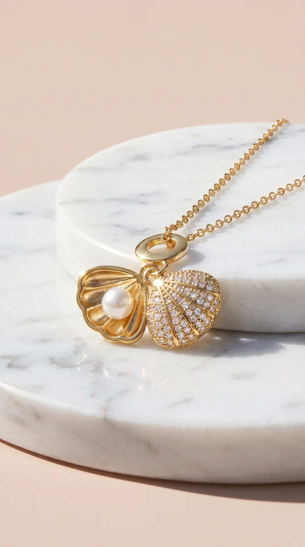 Sea Shell & Pearl Gold Plated Pendant Necklace