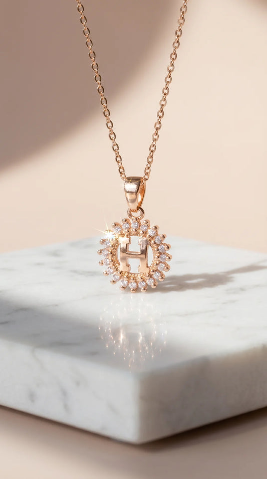 H Logo Round Crystal Pendant Necklace