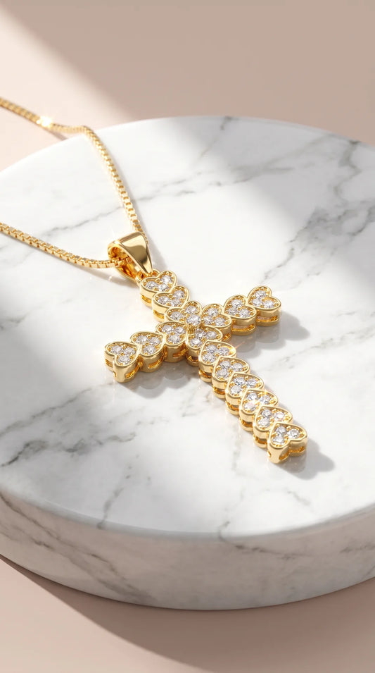 Heart Crystal Cross Symbolic Pendant Necklace